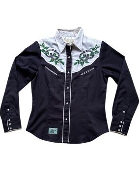 Roper Women's Navy Blue Western Pearl Snap Shirt with Embroidery Size Small